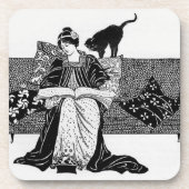 vrouw die leest met kat bier onderzetter (Voorkant)