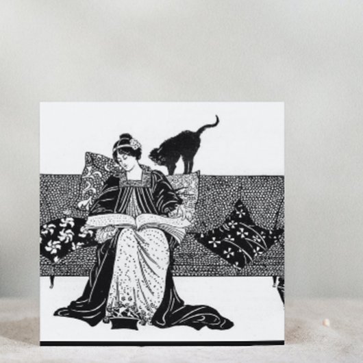 vrouw die leest met kat bier onderzetter
