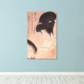 Vrouw die make-up maakt canvas afdruk (Insitu (Houten vloer))