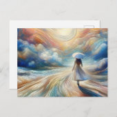 Vrouw die met paraplu loopt briefkaart (Voorkant / Achterkant)