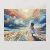 Vrouw die met paraplu loopt briefkaart (Voorkant)