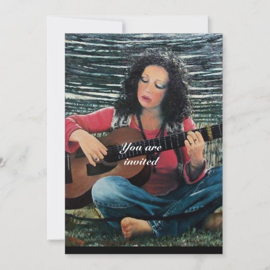 Vrouw die muziek speelt met akoestische gitaar kaart (Voorkant)