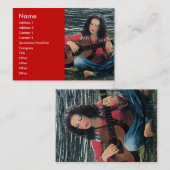 Vrouw die muziek speelt met akoestische gitaar visitekaartje (Voorkant / Achterkant)