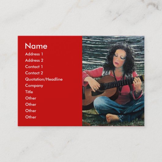 Vrouw die muziek speelt met akoestische gitaar visitekaartje (Voorkant)