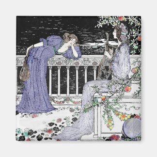 Vrouw die naar haar vriend zingt magneet