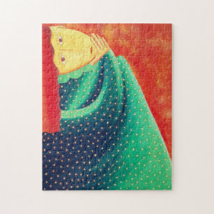 Vrouw die nadenkt Heden daags kunstwerk Acrylschil Legpuzzel