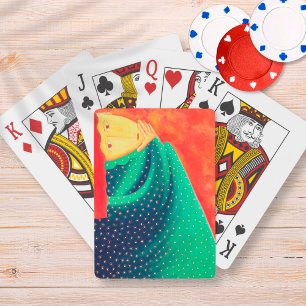 Vrouw die nadenkt Heden daagse Kunst Schilderij Pokerkaarten