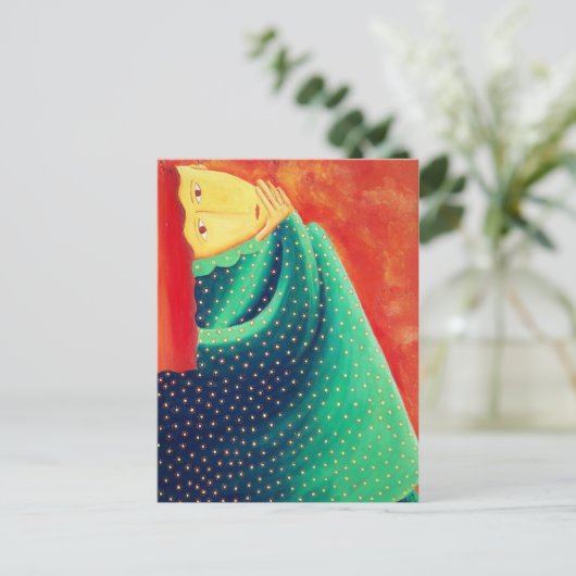 Vrouw die nadenkt moderne kunst acrylschildering briefkaart (Staand voorkant)