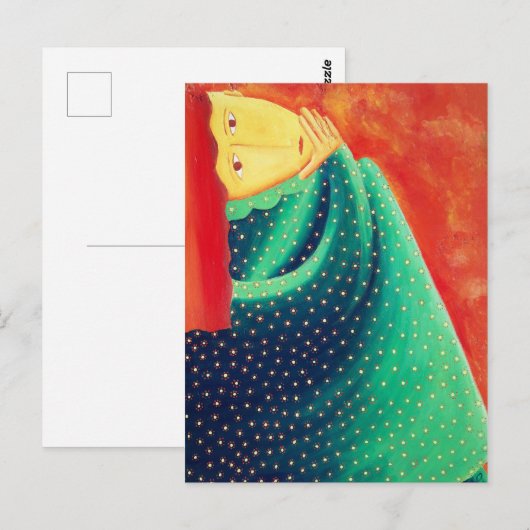 Vrouw die nadenkt moderne kunst acrylschildering briefkaart (Voorkant / Achterkant)