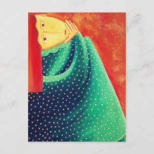 Vrouw die nadenkt moderne kunst acrylschildering briefkaart
