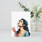 Vrouw die omhoog biddend aan de illustratiekunst v briefkaart (Staand voorkant)