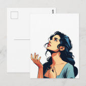 Vrouw die omhoog biddend aan de illustratiekunst v briefkaart (Voorkant / Achterkant)