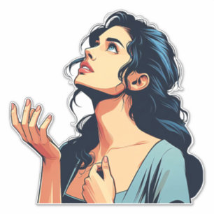 Vrouw die omhoog het spreken aan de illustratiekun sticker