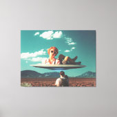 Vrouw die ontspant op UFO in de woestijn Canvas Afdruk (Voorkant)