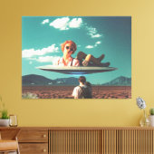 Vrouw die ontspant op UFO in de woestijn Canvas Afdruk (Insitu (Woonkamer))