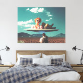 Vrouw die ontspant op UFO in de woestijn Canvas Afdruk (Insitu (Slaapkamer))