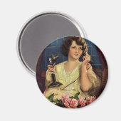  vrouw die op de Rozen van de Telefoon spreekt Magneet (Voorkant / Achterkant)