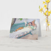 Vrouw die op een Bank, 1913 liggen Kaart (Gele Bloem)