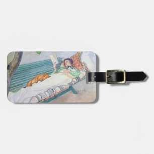 Vrouw die op een bank ligt, 1913 (m/c op papier) bagagelabel