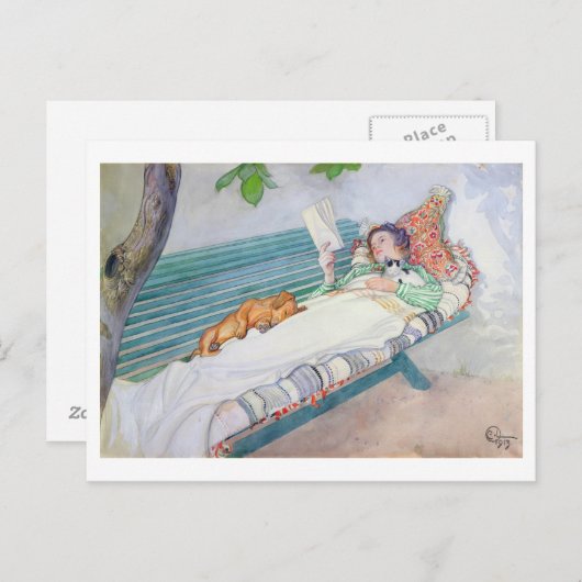 Vrouw die op een bank ligt, 1913 (m/c op papier) briefkaart (Voorkant / Achterkant)