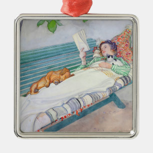 Vrouw die op een bank ligt, 1913 (m/c op papier) metalen ornament