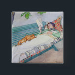 Vrouw die op een bank ligt, 1913 (m/c op papier) vierkante button 5,1 cm<br><div class="desc">Collectie afbeelding nummer:  XIR180155 Vrouw op een bank,  1913 (w/c op papier). Larsson,  Carl (1853-1919),  waterverf op papier. Louvre,  Parijs,  France Giraudon.  1913</div>