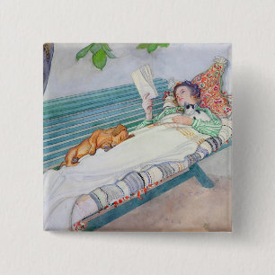 Vrouw die op een bank ligt, 1913 vierkante button 5,1 cm