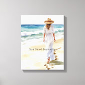 Vrouw die over het strand loopt canvas afdruk (Voorkant)