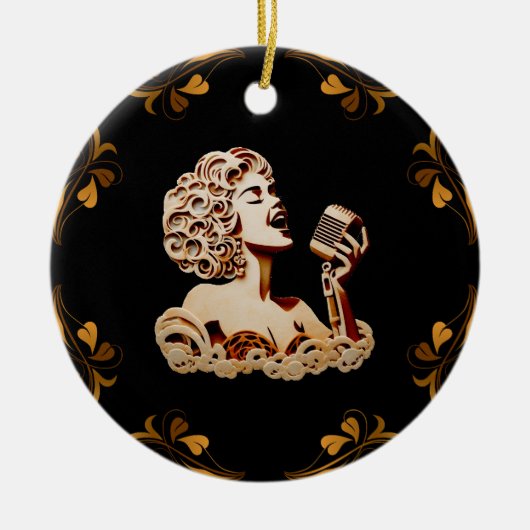 Vrouw die papier zingt, maakt muziekkunst keramisch ornament (Voorkant)