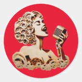 Vrouw die papier zingt, maakt muziekkunst ronde sticker (Voorkant)