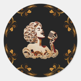 Vrouw die papier zingt, maakt muziekkunst ronde sticker