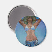 Vrouw die Pet en Sarong geniet van de zomertijd Magneet (Voorkant / Achterkant)