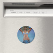 Vrouw die Pet en Sarong geniet van de zomertijd Magneet (Insitu (Vaatwasser))