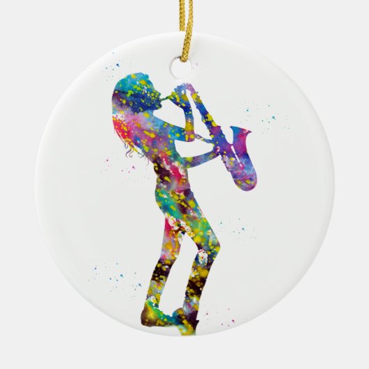 Vrouw die saxofoon speelt keramisch ornament (Voorkant)