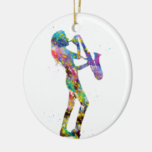 Vrouw die saxofoon speelt keramisch ornament