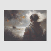 Vrouw die scheepsoceaan scène decoupage bekijkt tissuepapier (Voorkant)