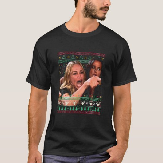 Vrouw die schreeuwt op een Cat Ugly kerstSweater M T-shirt (Voorkant)