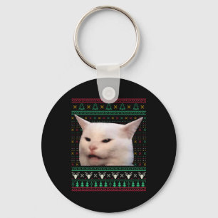 Vrouw die schreeuwt tegen een kat Lelijke X-mas Tr Sleutelhanger