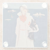   vrouw die Scotty Dog vasthoudt Glazen Onderzetter (Achterkant)