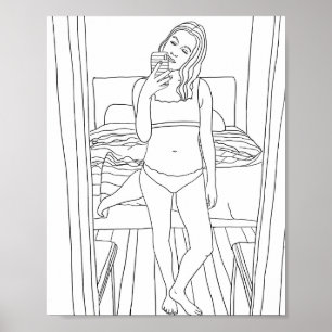 Vrouw die Selfie Originele volwassen kleur gebruik Poster