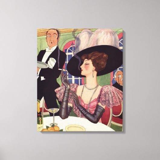 vrouw die sigaret rookt Drink champagne Canvas Afdruk (Voorkant)