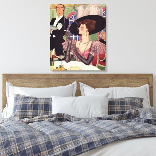 vrouw die sigaret rookt Drink champagne Canvas Afdruk (Insitu (Slaapkamer))