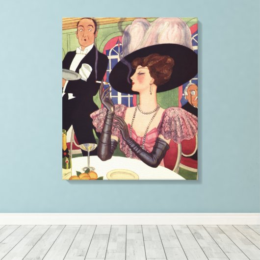  vrouw die sigaret rookt Drink champagne Canvas Afdruk (Insitu (Houten vloer))