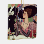  vrouw die sigaret rookt Drink champagne Keramisch Ornament (Rechts)