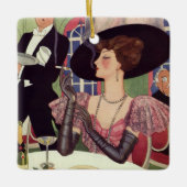  vrouw die sigaret rookt Drink champagne Keramisch Ornament (Voorkant)