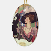 vrouw die sigaret rookt Drink champagne Keramisch Ornament (Links)