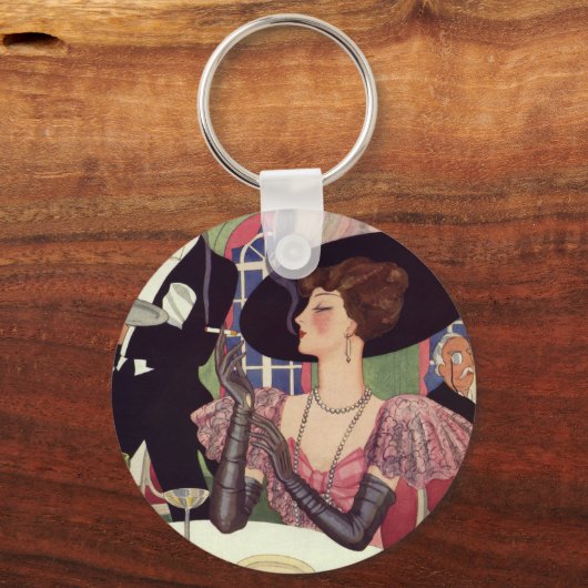 vrouw die sigaret rookt Drink champagne Sleutelhanger (Achterkant)