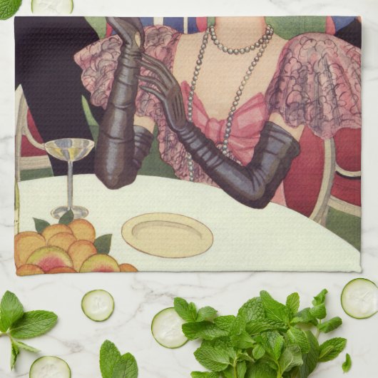 vrouw die sigaret rookt Drink champagne Theedoek (Gevouwen)