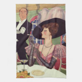 vrouw die sigaret rookt Drink champagne Theedoek (Verticaal)