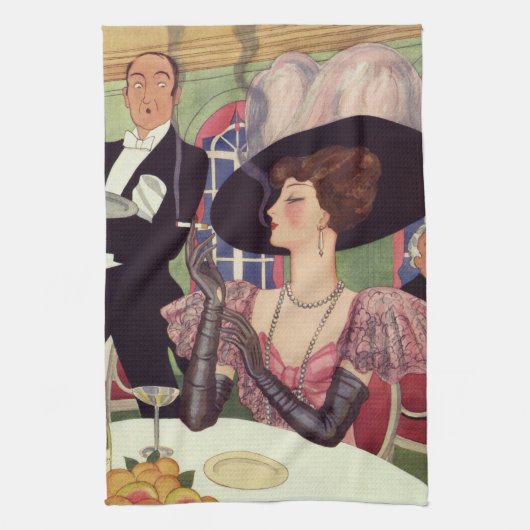  vrouw die sigaret rookt Drink champagne Theedoek (Verticaal)